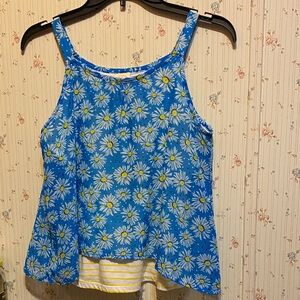 Faded Glory Blue Daisy Print Tank Top